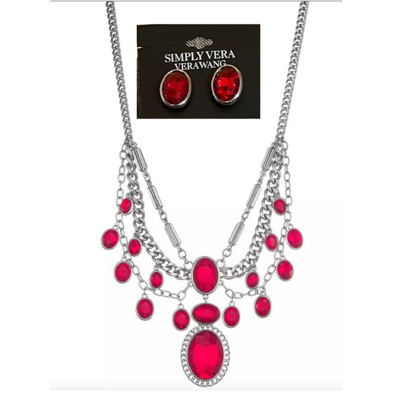 Gothic Romance Red Crystal Statement Chandelier Necklace & Earrings, Simply Vera - Picture 1 of 11